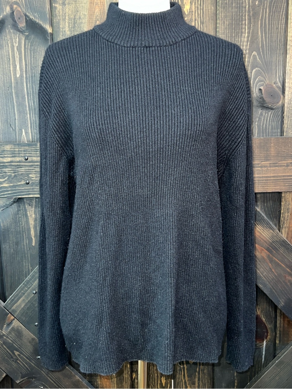 Vintage Black Silk Cashmere Wool Blend Layering Top XL Turtleneck Quiet Luxury